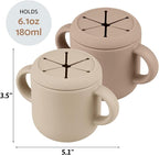 Snack Containers, Silicone Snack Cups for 6-12 Months Toddlers - Pack of 2 Food Grade Silicone Snack Cups with Grip Handle for Baby Led Weaning, Unbreakable (Sand/Natural)