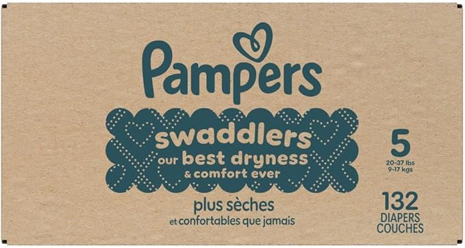 Pampers Swaddlers Diapers, Size 5 (20-37 lbs), 132 Count, Absorbent, Keeps Baby Dry and Comfortable, Skin Safe Disposable Baby Diaper (Packaging May Vary)