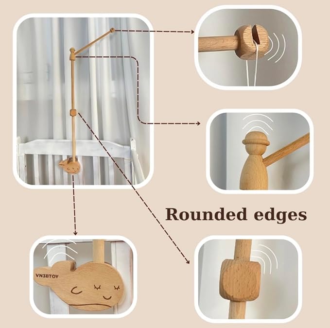 Wooden Baby Crib Mobile Arm, 31 Inch, Solid Beech Wood, 360° Rotatable, Whale Design, Adjustable, Anti-Slip, Mobile Hanger for Crib, Nursery Decor for Boys & Girls, Gift Accessories