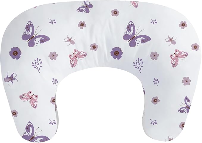 Little Grape Land New Nursing Pillow for Breastfeeding, Larger Breast Feeding Pillow and Positioner with Removable Cover for More Support, Tummy Time Bottle Feeding Support Pillow, Purple Butterfly