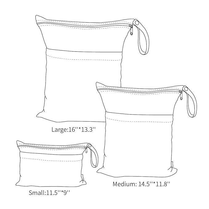 ALVABABY 3pcs Baby Cloth Diaper Wet/Dry Bags|Waterproof Reusable with Two Pockets|Travel, Beach, Pool, Daycare, Soiled Baby Items,Yoga，Gym Bag for Swimsuits or Wet Clothes 3L-YX36