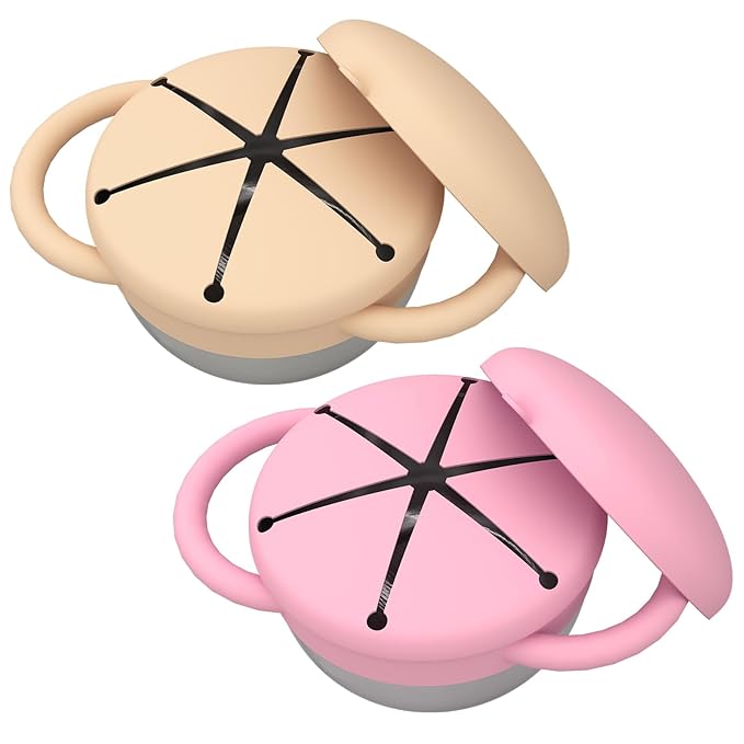 Stainless Steel Snack Containers for Kids, 2 Pack Toddler Snack Containers with Silicone Lids & Handles, Safe and Durable, Snack Cups for Toddlers Spill Proof
