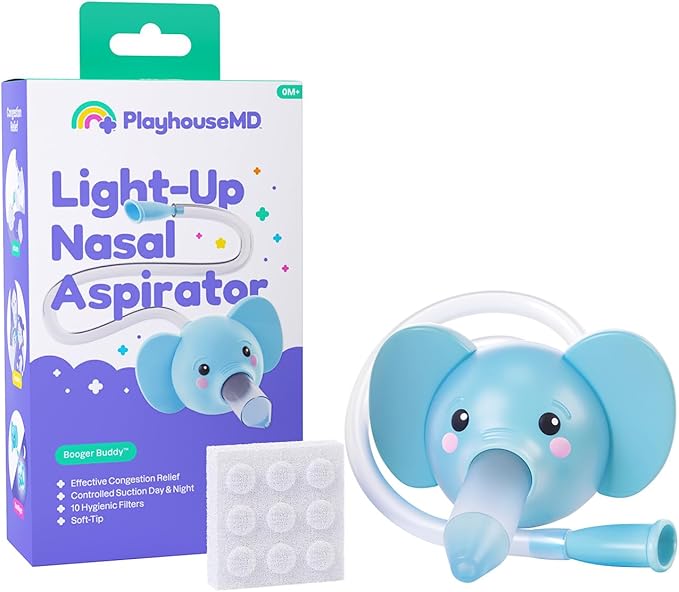 Booger Buddy Nasal Aspirator, Elephant - with LED Light for Babies & Toddlers – BPA-Free Snot Remover for Infant Stuffy Nose and Congestion Relief – Easy to Clean Design