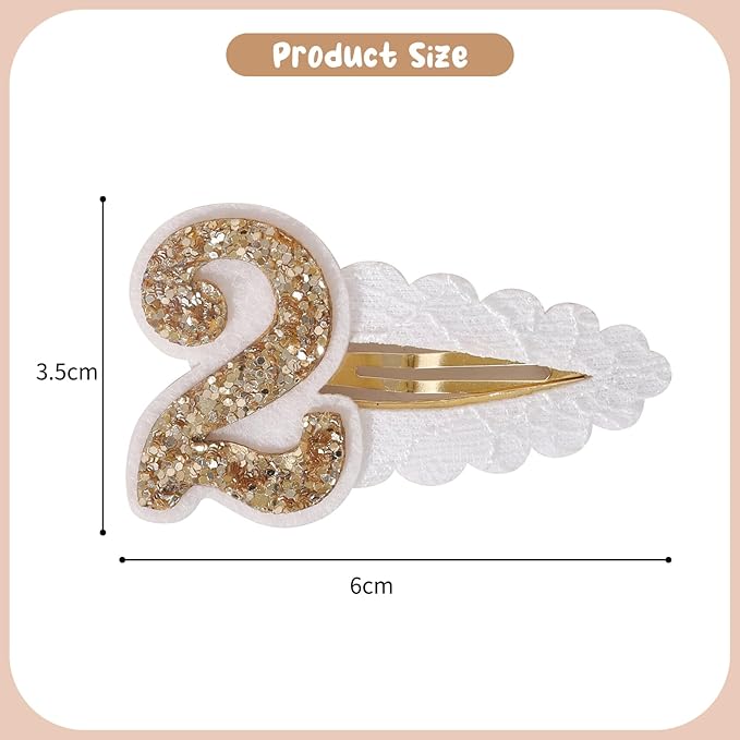 2nd Birthday Hair Clip for Baby Girls - White Glitter Number 2 Hair Clip, Girl Birthday Party Decorations, Two Year Old Photo Props