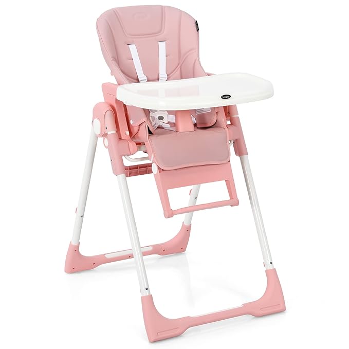 INFANS 4 in 1 High Chair–Booster Seat, Convertible Highchair w/Adjustable Height and Recline,Removable Tray,DetachableCushion, Installation-Free,Simple Fold for Baby, Infant& Toddler (Pink)