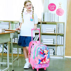 Girls Rolling Backpack, Cute Deer Roller Wheels Kids Bookbag - Wheeled Elementary School Bag - 3PCS Deer