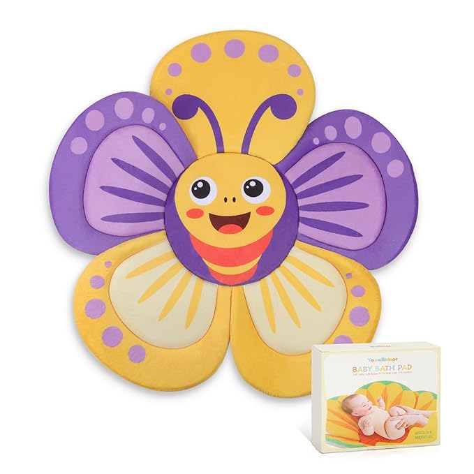 Flower Baby Bath Pad for Infant Bathtub Sink Flower Mat Tub Little Lotus - Petal Soft Supports Lounger Newborn Bathing Insert Seat Baby Essentials, Bees