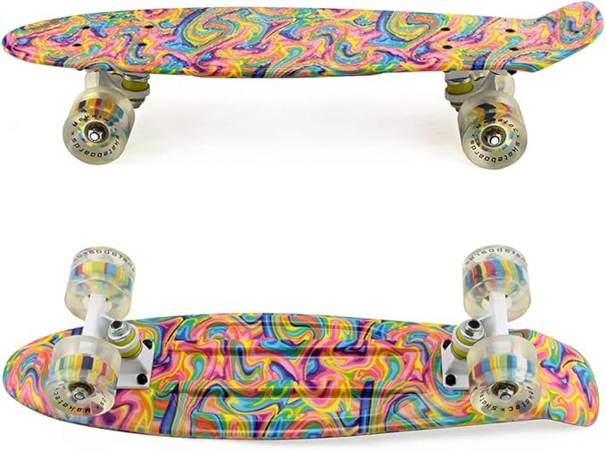 Skateboards Complete 22 Inch Mini Cruiser Retro Skateboard for Kids Boys Youths Beginners