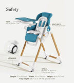 Mallify Convertible High Chairs for Babies and Toddlers, Height Adjustable Baby High Chair, High Chair with Removable Tray, Adjustable Backrest, Portable Baby Dinning Chair with Lockable Wheels