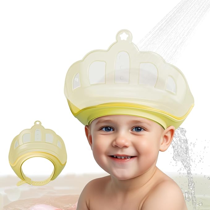 Baby Shower Cap Shield for Kids Visor Hat for Eye and Ear Protection Adjustable for 0-9 Years Old Children Cute Crown Shape Makes Baby Bath More Fun