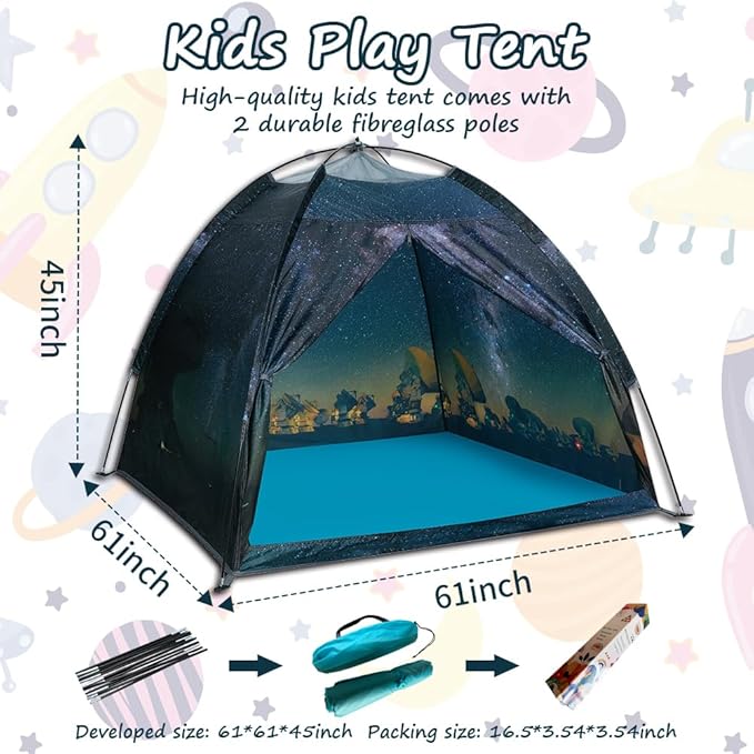 Kids Play Tent-61”x61”x45”Imaginative Play Popup Tent Space World Tent for Kids Indoor/Outdoor Fun-Kids Galaxy Dome Tent Playhouse for Boys and Girls,Perfect Kid’s Gift