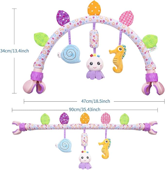Caterbee Travel Arch Bassinet Toys for Baby Hanging on Stroller, Crib & Pram. Activity Toy bar for Baby Bouncer(Purle)