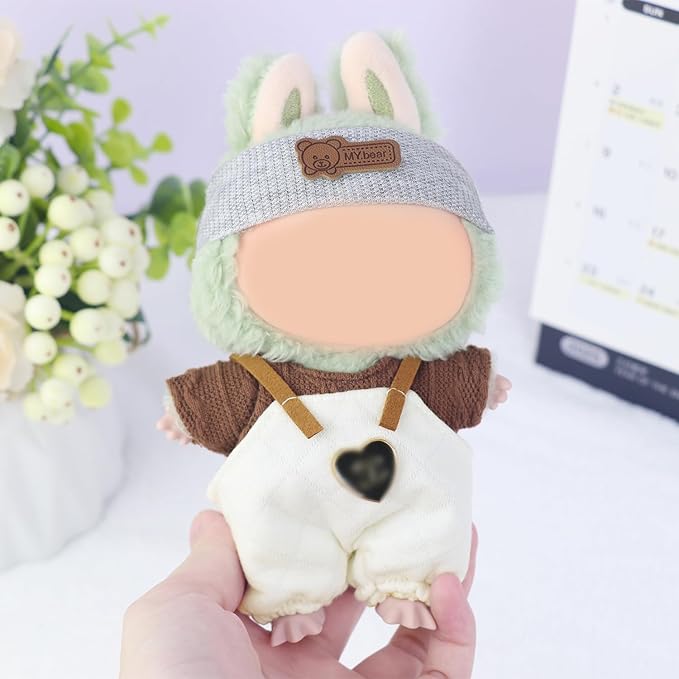 3 Pcs 17cm Doll Outfits – Sporty Style Mini Doll Clothes Included Bear Hairband, Brown T-Shirt & White Bib Pants Accessories Set Fits 15cm Dolls (No Dolls)