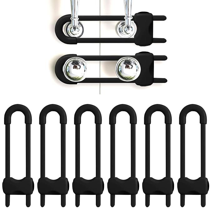 Baby Proofing Cabinets, Sliding Cabinet Locks for Babies, Adjustable U Shaped Baby Safety Locks, Childproof Cabinet Latch for Kitchen, Bathroom, Drawer, Cupboard Doors Knobs & Handles (6 Pack Black)