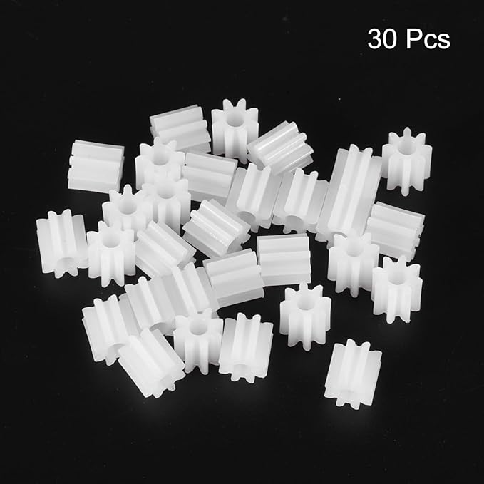 MECCANIXITY 30 Pcs Plastic Gears 8 Teeth Plastic Motor Gear Model 82A Reduction Gear for RC Car Model DIY Robot (White, Module 0.5)