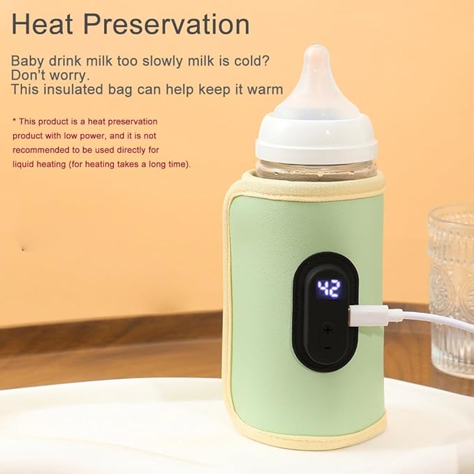 Baby Bottle Warmer,Keep Milk Warm Only (Does Not Heat) 20-Temperature Digital USB Portable Warming Sleeve,Portable Thermo Cover with Digital Display & 20 Temp Settings (Pink)