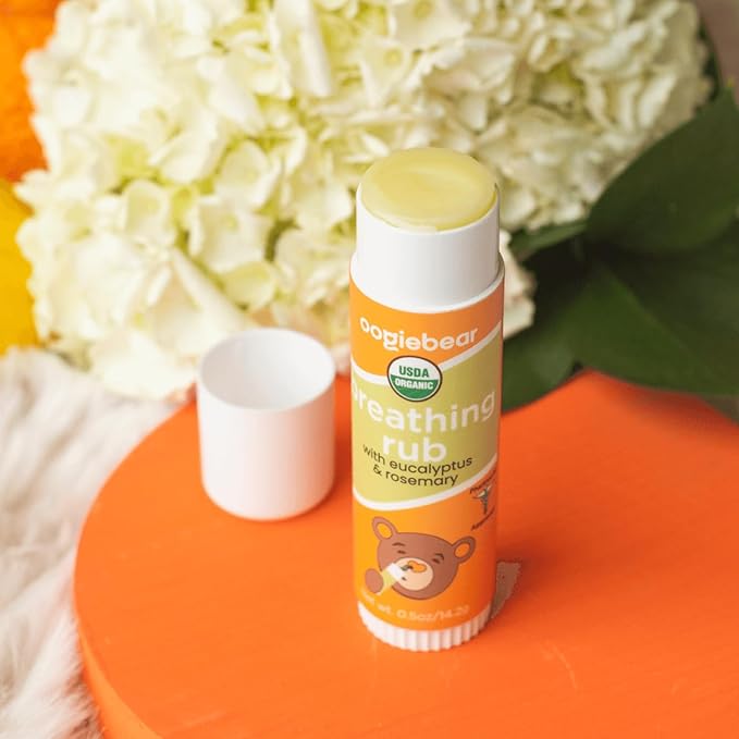 oogiebear Baby Breathing Rub, Made with Naturally Soothing Eucalyptus & Rosemary, USDA Organic Safe for Babies 3 Months & Older, 0.5 Oz Balm