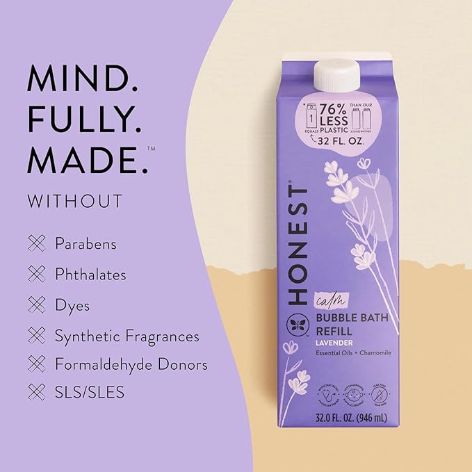 The Honest Company Foaming Bubble Bath Refill Carton | Gentle for Baby | Naturally Derived, Tear-Free, Hypoallergenic | Lavender Calm, 32 fl oz