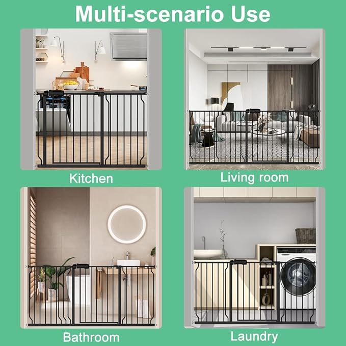 ALLAIBB Extra Wide Pressure Mounted Baby Gate Walk Through Child Kids Safety Toddler Tension Black Long Large Pet Dog Gates with Extension for doorways Kitchen (52.76-62.2"/134-158cm, Black)