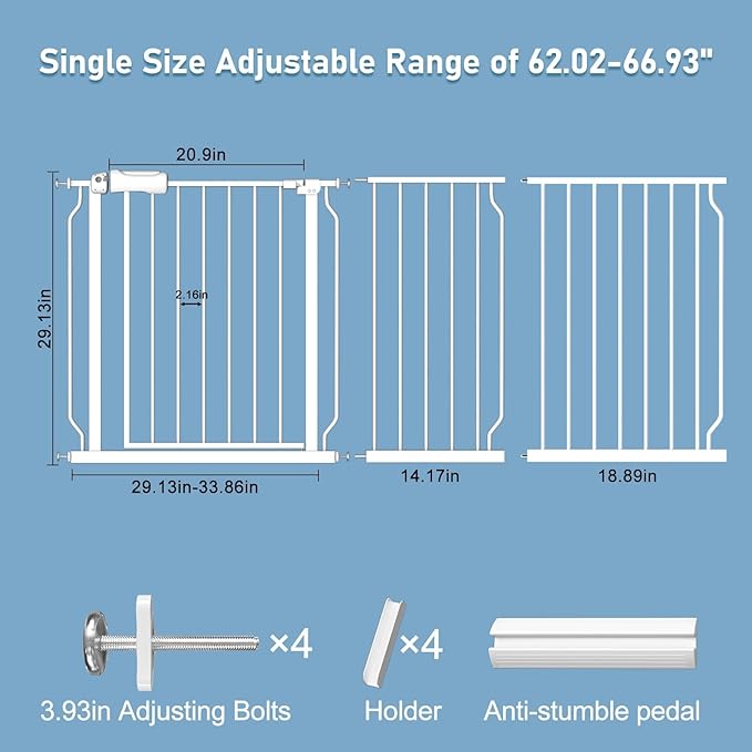 ALLAIBB Extra Wide Pressure Mount Baby Gate Auto Close White Metal Child Dog Pet Safety Gates with Walk Through for Stairs,Doorways,Kitchen and Living Room(62.20-66.93"/158-170cm)