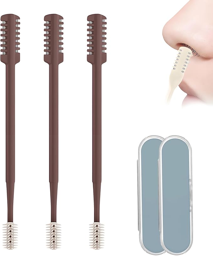 2-in-1 Nose Hair Trimmer for Daily Use,2026 Manual 360° Rotating Nostril Hair Removal Tool Double Sided Blade Travel Size,Nasal Hair Cutter for Women Men (Coffee, 3 Pcs)