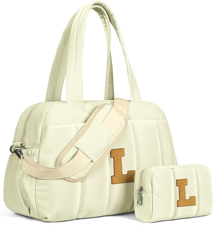 Duffle Bag for Travel Women, Travel Bags，Gifts for Girls-Initial Overnight Bag with Wet Pocket，Lightweight Weekender Bags Personalized Gym Tote with Makeup Pouch