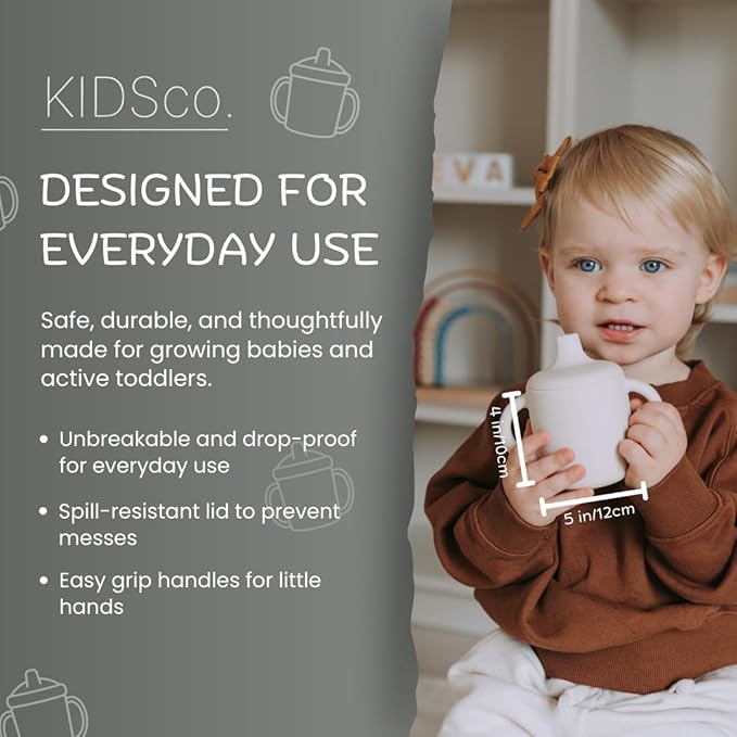 Silicone Sippy Cups with Easy Grip Transition Handles and a Soft Spout. a Non Toxic No Spill Unbreakable Training Cup 150ml/5oz |2-Pack Green and Navy|