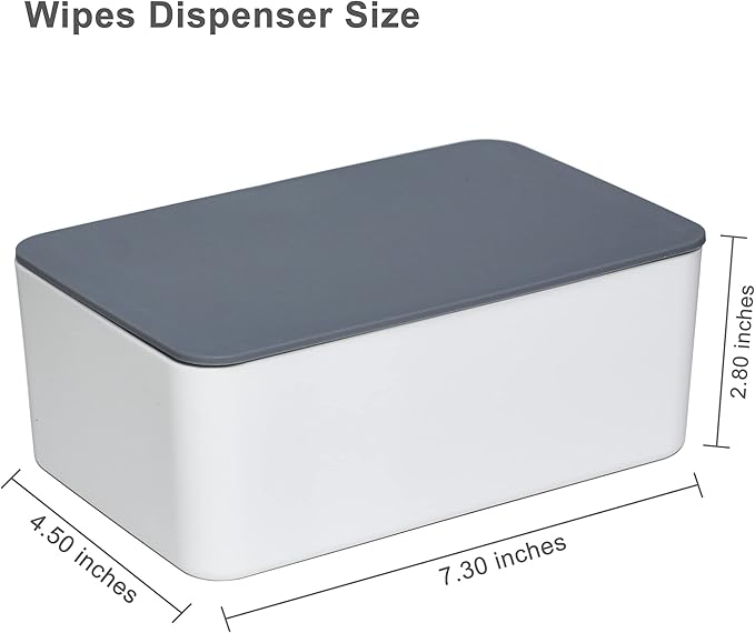Diaper Wipes Dispenser, Tissue Storage Box Case, Wet Wipe Dispenser Holder with Lid for Home, Office, Cars (Gray-White)