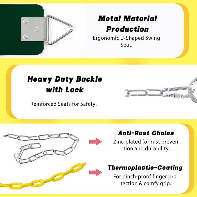 Swing Set for Kids with 66” Chain-Play Swing for Adults with Stainless Steel Mental Taiangle Ring-Suitable for Family Backyard-Play Swing Set (AB010002-7)