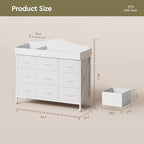 Baby Changing Table with 9 Fabric Drawers, Waterproof Diaper Changing Station & Pad, Mobile Nursery Diaper Changing Table, Baby Furniture, Bedroom, White