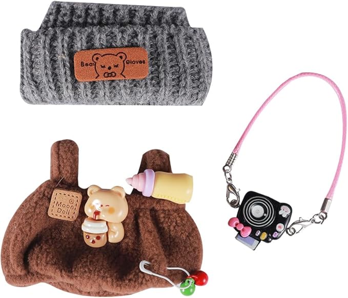 YAMASO Doll Clothes and Accessories Suitable for 17cm Dolls (1hat+1romper+1Camera Backpack no Doll)(Brown)