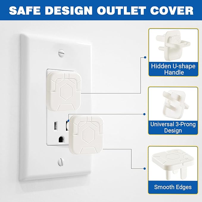 Outlet Covers Baby Proofing, 60 Pack Child Proof Plug Socket Covers Electric Plug Protectors Safety Caps with Hidden Pull Handle, for US 3-Prong, Classic