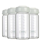 COMI Wide Neck Glass Breastmilk Collection n Storage Bottle, 8oz with Screw Ring Sealing Disk; Re-markable Sealing Disc. BPA Free, Fits Breast Pumps & Nipples (4 Gray Lids)