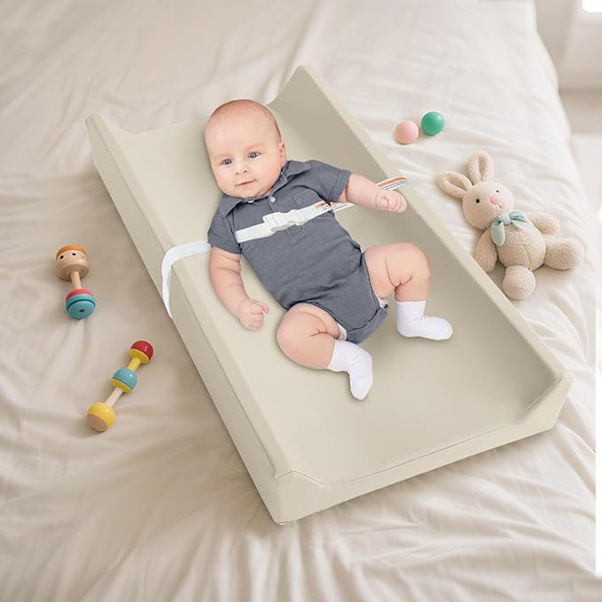 Baby Changing Pad, Waterproof & Wipeable Vegan Leather Diaper Changing Mat 31" x 16", Comfortable Soft Standard Size Infant Diaper Mat for Dresser and Table, Taupe (Beige)