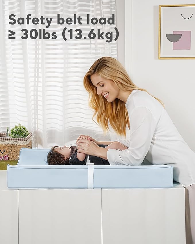 Vegan Leather Waterproof Baby Changing Pad - Wipeable, Extra Thick & Portable & Non-Slip Diaper Mat for Dresser, Crib, Travel | Soft & Safe (Blue)