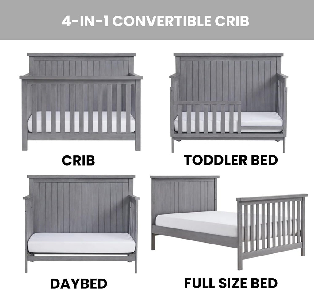 Soho Baby Everlee 4-in-1 Convertible Crib, Graystone
