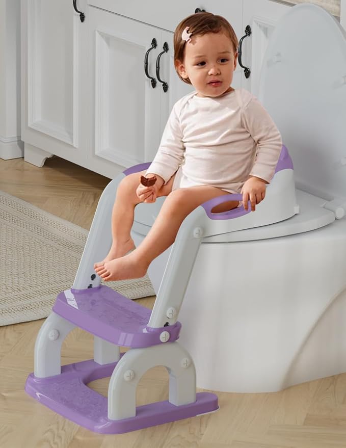 Potty Training Seat with Step Stool Ladder, Potty Training Toilet Seat with Soft Seat Splash Guard, Adjustable Height, 2 in 1 Potty Seats for Toddlers Kids Boys Girls