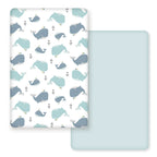 GRSSDER Stretchy Ultra Soft Jersey Knit Fitted Pack n Play Sheets Set 2 Pack, Portable/Mini Cribs Playards Sheets, Universal Fitted Pack and Play Mattress Sheets, Lovely Whale for Girls and Boys