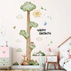 3D Cartoon Height Growth Chart for Kids Wall Stickers Removable DIY Jungle Animals and Plants Height Sticker Peel and Stick Sun White Clouds Wall Art Decor for Nursery Kids Bedroom Living Room