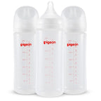 Pigeon PP Nursing Bottle Wide Neck, Anti-Colic, Streamlined Body, Natural Feel, Easy to Clean, 11.2 Oz (Pack of 3), Includes 3pcs L Nipples (6m+)