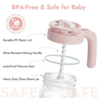 Papablic Glass Breastmilk Pitcher, Formula Mixing Pitcher with Mixing Handle Lid, Wide Mouth Mason Jar Mixer with Flip Locking Spout, Easy to Clean, BPA Free, Pink