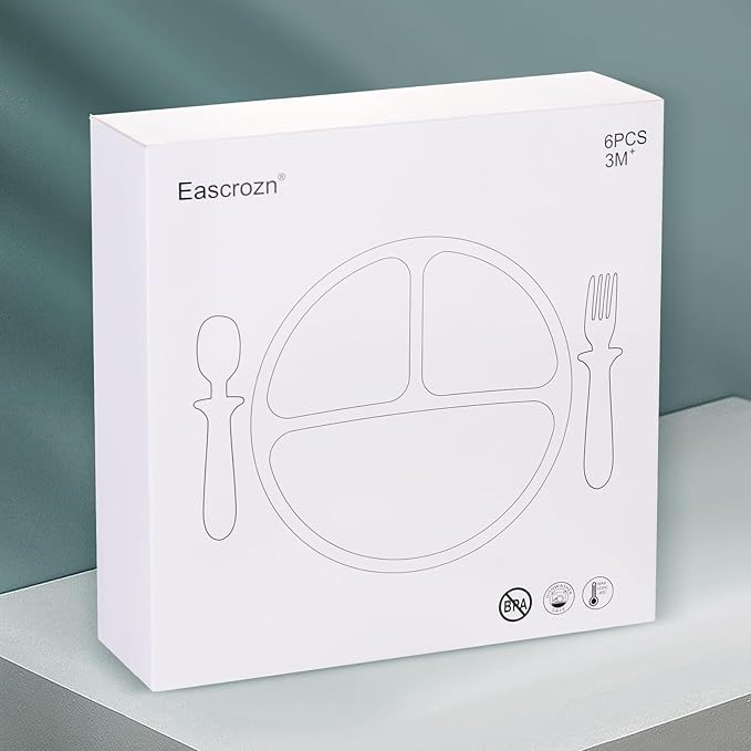 Baby Feeding Set, 2 Pack Silicone Baby Plates with Suction, 2 Pack Spoons and Forks Set for Toddler Utensils, BPA Free, Baby Led Weaning Supplies for Eating Essentials