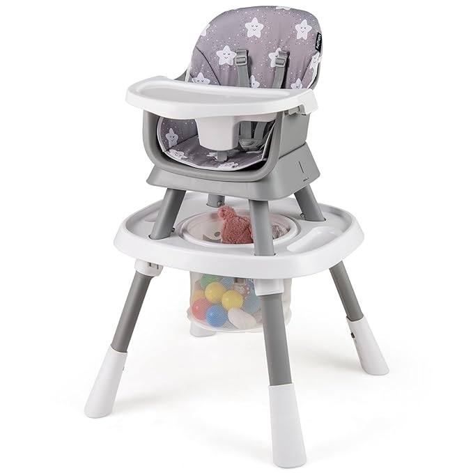 KOTEK 16 in 1 Convertible High Chair, Baby Highchair & Activity Center with Toys, Booster Seat, Building Block Table, Toddler Chair with 5-Point Harness, Removable Tray & Cushion (Gray)