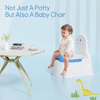 Potty Training Toddler Toilet Seat, Toilet Potties Training for Children Infant Baby Dinosaur Potty Chair with Splash Guard, Lid, Comfortable Backrest Portable Travel Potty (Blue/White)