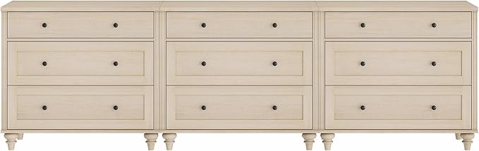 WAMPAT Kids Dresser with 9 Drawers, Baby Dressers with Wide Chest of Drawers, Mid Century Modern Wooden Closet Storage Organizer, Large Wood Dressers for Bedroom, Nursery, Hallway, Beige, 102 inch