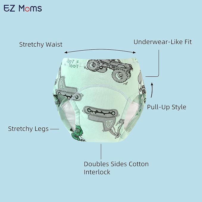 EZ Moms 6 Packs Absorption Toddler Potty Training Underwear for Boys 100% Cotton Toilet Training Pants 5T Leakproof Reusable Kid Confident Toddler Panties Dinosaur Pee Pants with Potty Sticker Chart
