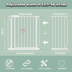 TSAYAWA Walk Through Baby Gate with Door, 43.5-48 Inch Wide Presure Mounted No Drill Metal Auto Close Child Gate for Stair Doorway - Indoor Outdoor Safty Gate for Toddler Dog Doggie, White