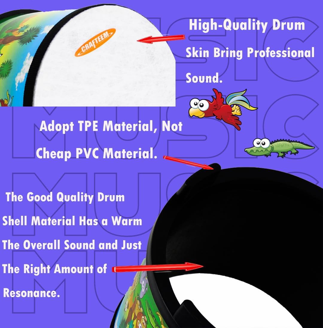 Floor Tom Drum for Kids 8-inch Percussion Instrument Music Drum with 2 Mallets and Color Maracas for Baby Children Special Christmas Birthday Toy Gift