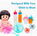 Baby Doll Accessories Magic Bottle set Magic Disappearing Milk Juice Bottles Sippy Cups with Pacifiers Bowl Spoons, Doll Bottle Toys Feeding Pretend Playset for Kids Girls Ages 3+ (Middle set(12pcs))