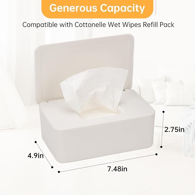 Wipes Dispenser Compatible with Cottonelle Wet Wipes Refill Pack, Refillable Wipes Container, Reusable Wipe Holder with Non-Slip Base, Easy Open Sealed Lid, Keeps Wipes Clean, for Home, Office, Car
